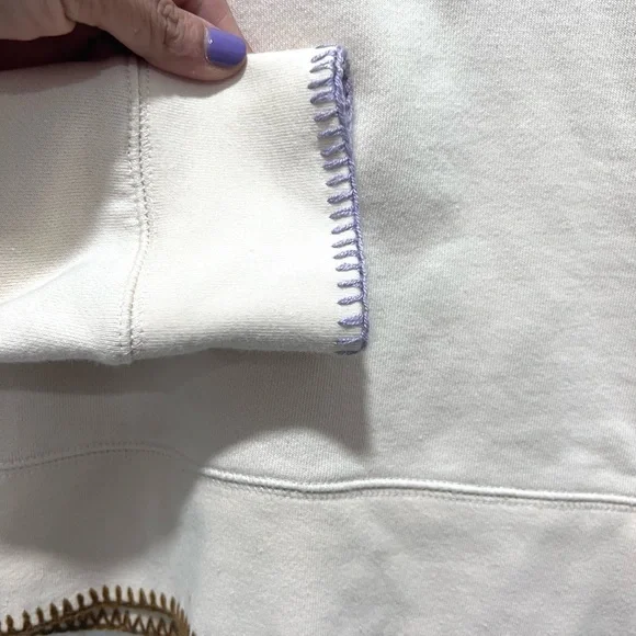 Madewell Stitched Shrunken Sweatshirt Cream Top with Lavender Stitching Small‎ - Picture 6 of 7